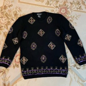 Pierre Cardin Black Sweater with Purple and Gold Sequins